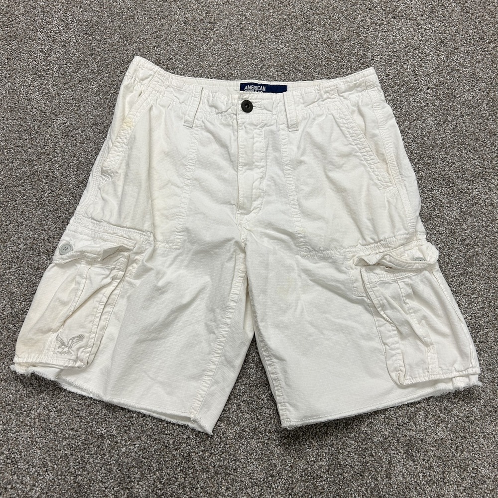 American Eagle Cargo Shorts Mens 33 White Cotton Relaxed Fit Casual Summer